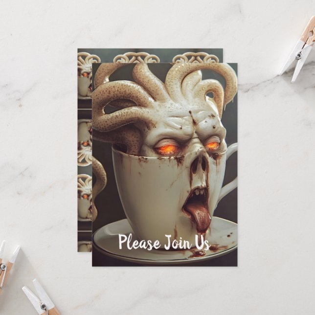 Convites Octopus de café surreal (Frente/Verso In Situ)