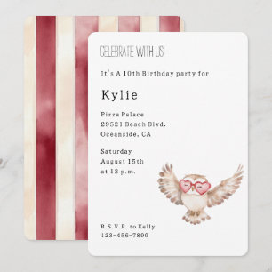 Convites Óculos de Coração de Coruja Bonita Aniversário