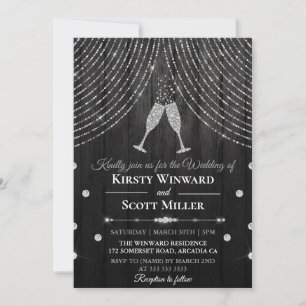 Convites Óculos de Cortina de Diamante Prata Casamento