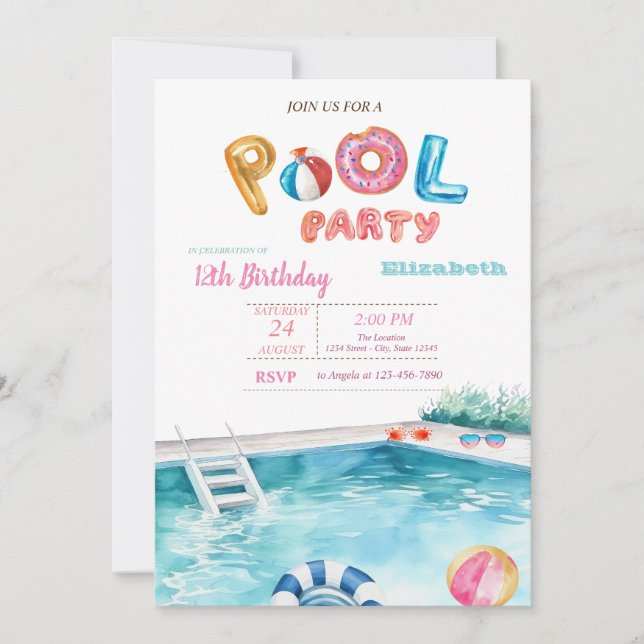 Convites Óculos de Flutuação na Piscina Festa de Aniversári (Frente)