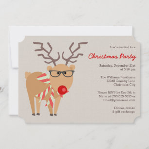 Convites Óculos de hipster e Festa de Natal de Reindeer Sca