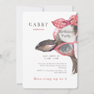 Convites Óculos de segundo aniversário rosa-vaca