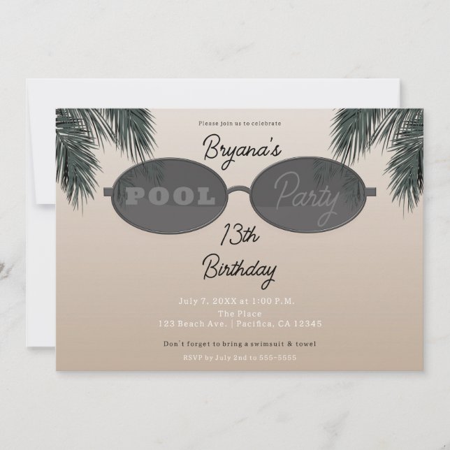 Convites Óculos de Sol Oval para Festa de Praia de Verão (Frente)