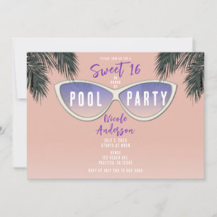 Convites Óculos de Sol Retro Shades Doce Festa de Piscina d