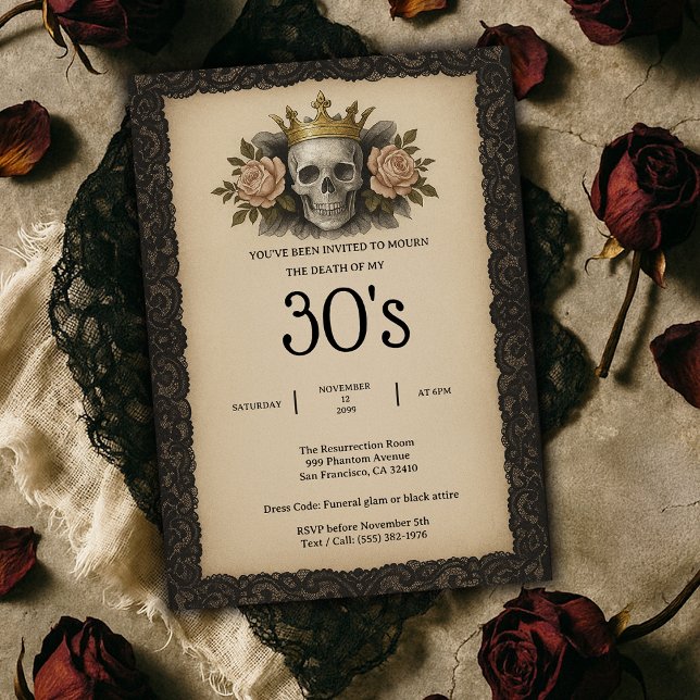 Convites Ódio e Rosa à minha Festa de aniversário dos 30 an (Skull and Roses Death to my 30s Birthday Party Invitation
)