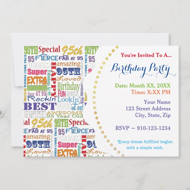 Convites Ofertas De Festa de aniversário 95 Únicas E Especi (Frente)