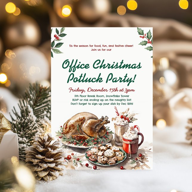 Convites Office Christmas Potluck Holiday Party (Criador carregado)