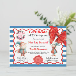 Convites Official North Pole Elf Adoption Certificate