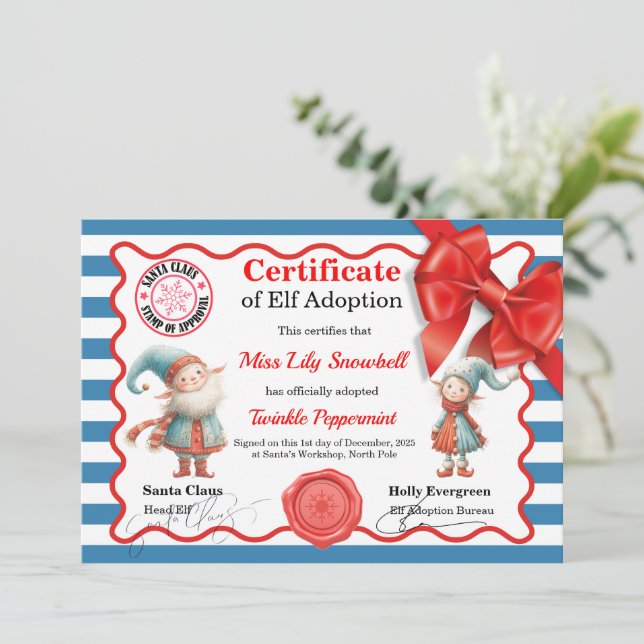 Convites Official North Pole Elf Adoption Certificate  (Em pé/Frente)