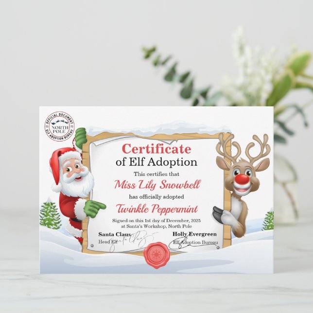 Convites Official North Pole Elf Adoption Certificate  (Em pé/Frente)