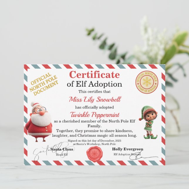 Convites Official North Pole Elf Adoption Certificate  (Em pé/Frente)