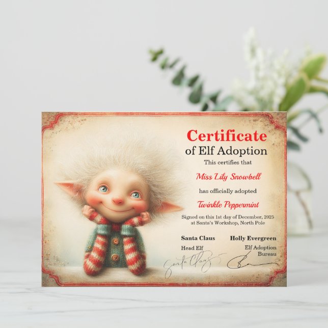 Convites Official North Pole Elf Adoption Certificate  (Em pé/Frente)