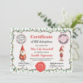Convites Official North Pole Elf Adoption Certificate