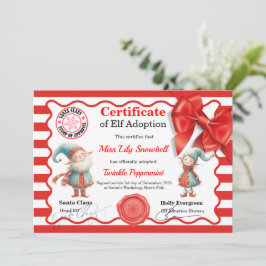 Convites Official North Pole Elf Adoption Certificate