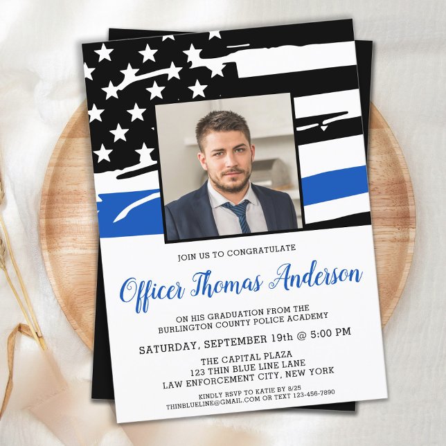 Convites Oficial de Graduação da Polícia Foto Thin Blue Lin (Criador carregado)