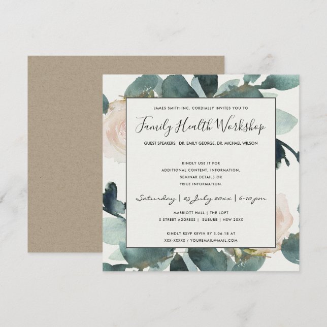 CONVITES OFICINA DE TRABALHO COM FOLHAS DE ROSA VERMELHA DE (Frente/Verso)