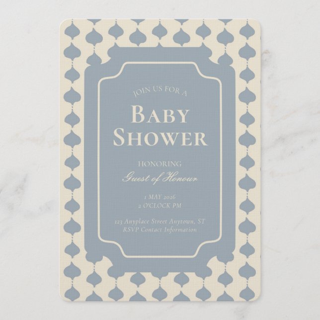 Convites Ogee Stripe Geometric Gender Neutral Beige Blue (Frente)