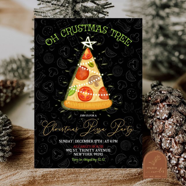 Convites Oh Árvore de Crustmas Festa de Pizza de Natal (Criador carregado)