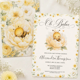 Convites Oh Babee Bee Floral Amarelo Bebe Reborn Watercolor