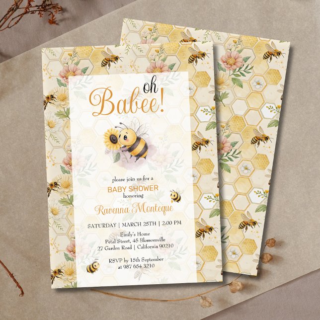 Convites Oh Babee Honeycomb Floral Bee Custom Baby Shower (Criador carregado)
