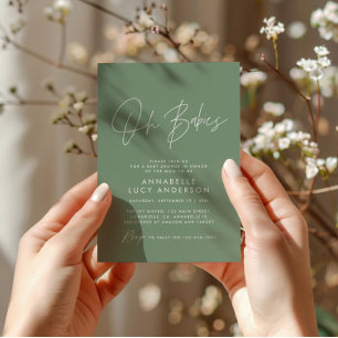 Convites Oh Babies chá guião moderno verde sage
