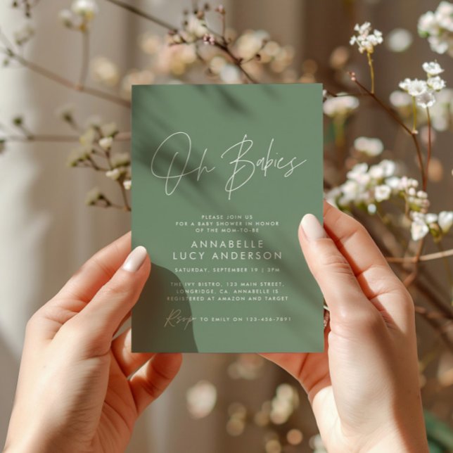 Convites Oh Babies chá guião moderno verde sage (Criador carregado)