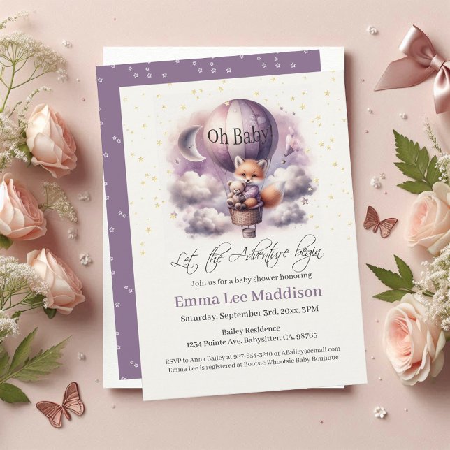 Convites Oh Baby Adventure Aguarda Raposa no Balão de Ar Qu (Criador carregado)