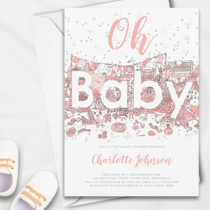 Convites Oh Baby Aguarela Rosa Chás de Bebê