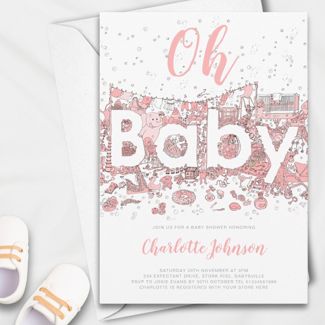 Convites Oh Baby Aguarela Rosa Chás de Bebê (Oh baby pink watercolor baby shower Invitation )