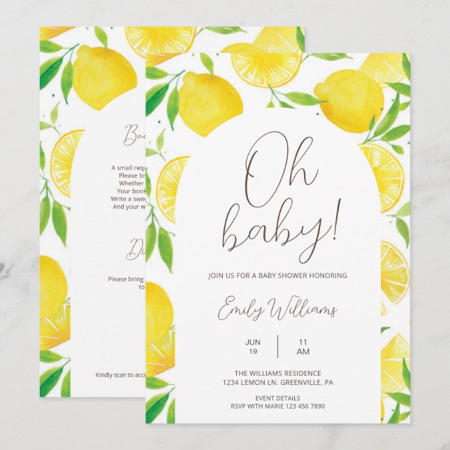 Convites Oh Baby All in One Spring Lemon Baby Shower (Frente/Verso)
