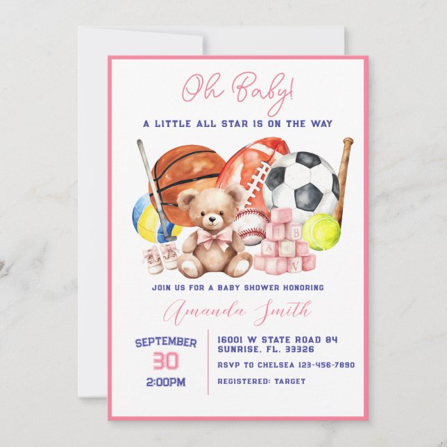 Convites Oh Baby ALL STAR SPORT Baby Shower Invitation (Frente)