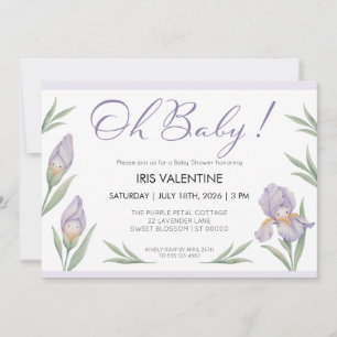 Convites Oh Baby Aquarela Íris Floral Roxo Lavanda