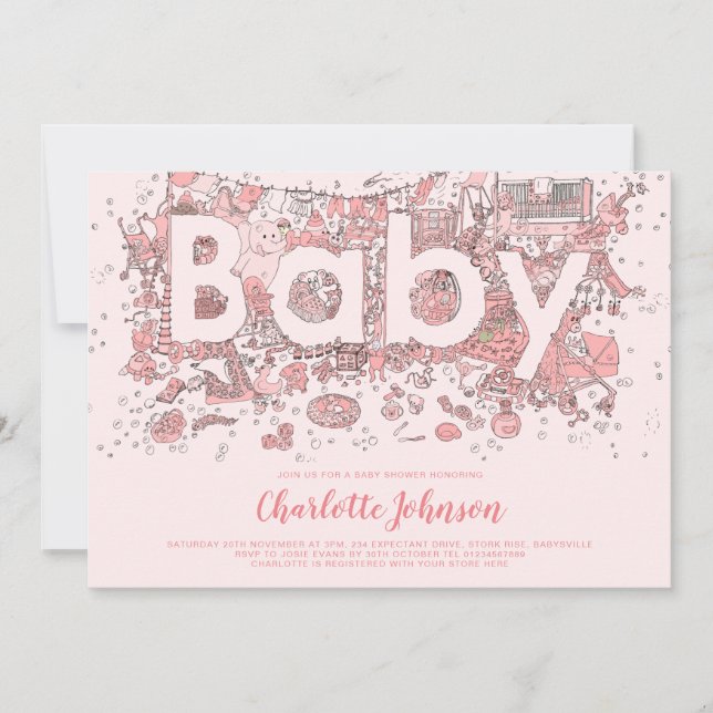 Convites Oh Baby Aquarela Rosa Chá de Bebê (Frente)