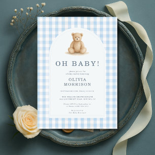 Convites Oh Baby Bear Azul Xadrez Baby Shower