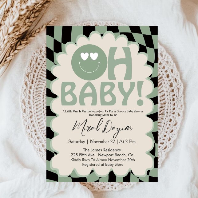 Convites Oh Baby Beige & Sage Groovy Neutral Baby Shower (Criador carregado)