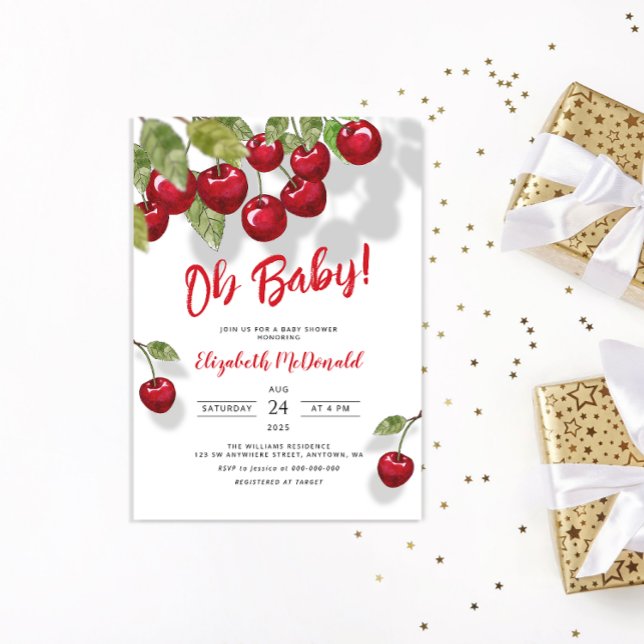 Convites Oh Baby Berry Sweet Cherry Chá de fraldas (Criador carregado)