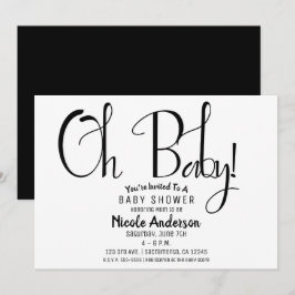 Convites Oh Baby Black Script Festa de Chuveiro Minimalista