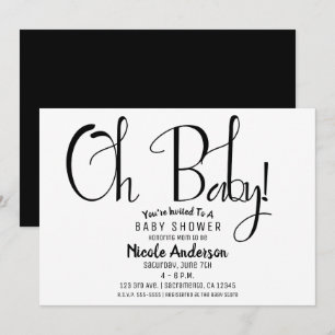 Convites Oh Baby Black Script Festa de Chuveiro Minimalista
