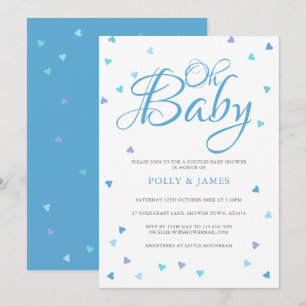 Convites Oh Baby Blue Amor Corações Casais Chás de Bebê