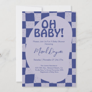 Convites Oh Baby! Blue Checkered Modern Baby Shower