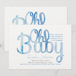 Convites Oh Baby Blue Watercolor Baby Boy Chá
