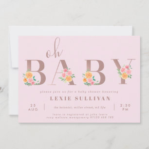 Convites Oh Baby Blush Pink & Orange Rosa Chá de fraldas