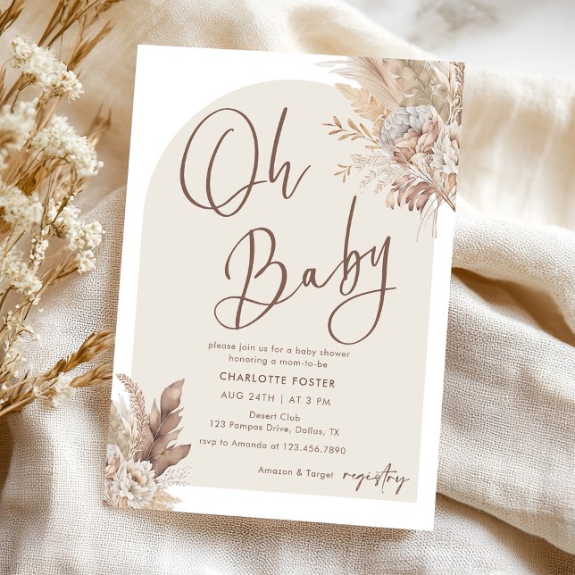 Convites Oh Baby Boho Pampas Grass Chá de fraldas Neutro (Criador carregado)