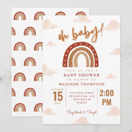 Convites Oh Baby Boho Terracotta Rainbow Clouds Chá de fral