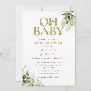 Convites Oh Baby Botanical Greenery Dourado Chá de fraldas