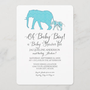 Convites Oh Baby BOY Chá Elefante Tipografia Moderna