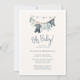 Convites Oh Baby Boy Clothes on Clothline Chá de fraldas