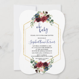 Convites Oh BABY Burgundy Chá de fraldas Floral Dourado Hex