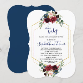Convites Oh BABY Burgundy Chá de fraldas Floral Dourado Hex
