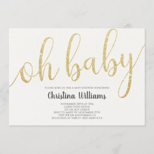 Convites Oh Baby Calligraphy Dourada Glitting Girl Chá de 